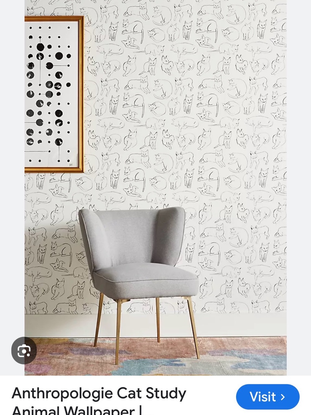 Anthropologie Black and White Cat Sketch Wallpaper